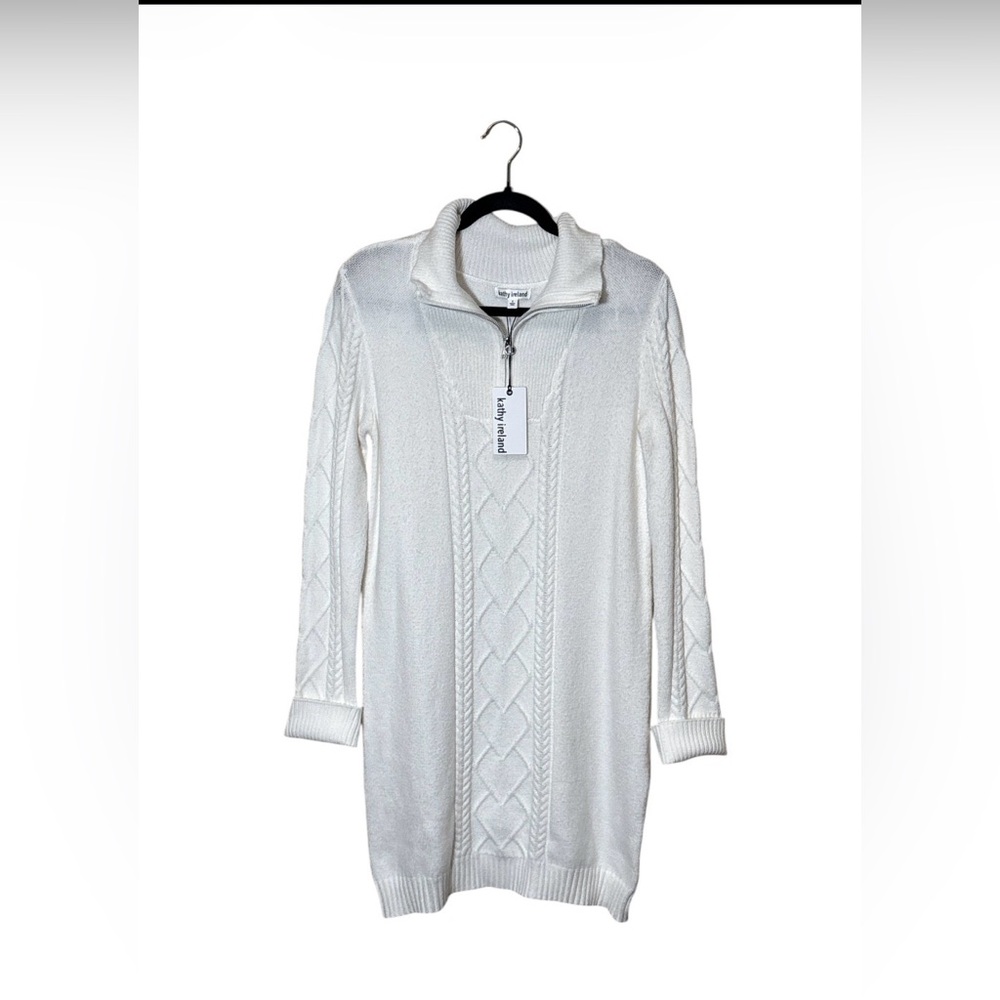 Kathy Ireland cream Knit Zip-Up Dress,Size L,NWT,Super Soft